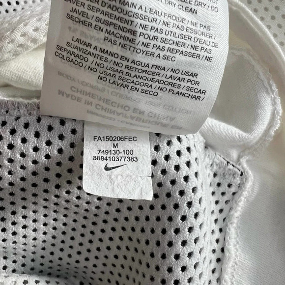 Nike Perforated Mesh Graphic Leather Zip‎ Back White T-Shirt Size US Medium - Picture 10 of 11